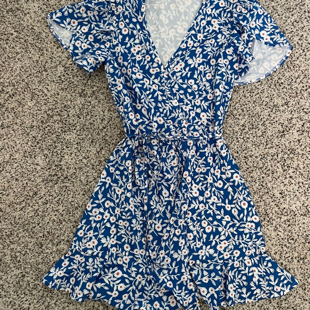 Blue flower wrap dress